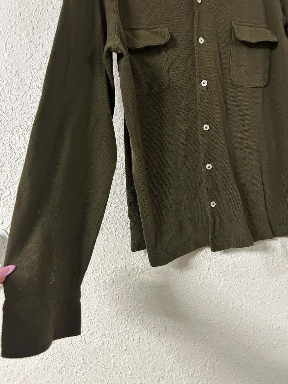 Polo by Ralph Lauren Long Sleeve Pique Button Down Shirt Olive Green Size L - Picture 4 of 5